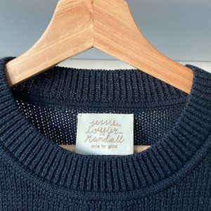 Loeffler Randall Wool Pleated Shoulder Puff Sleeve Sweater, Navy Blue/Size Small